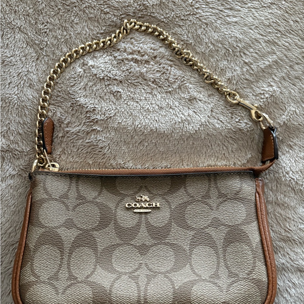 Coach Tan and Gold Shoulder Bag-used once. Like New.